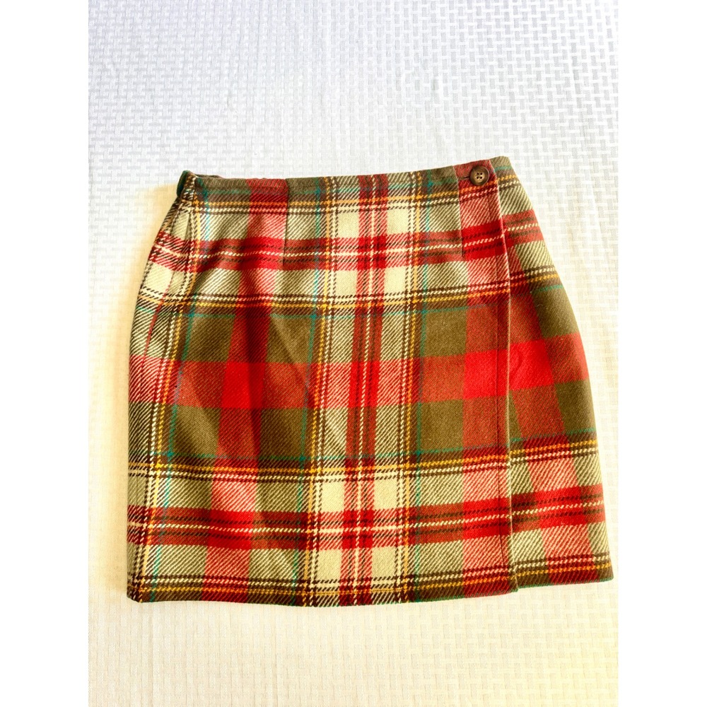 Ann Taylor Red Brown Plaid Wool Mini Skirt Vintage Preppy Academia Size M